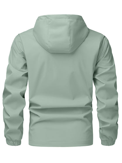 Chaqueta cortavientos de color liso con capucha para hombre, abrigo impermeable informal, ropa de exterior para primavera y otoño.