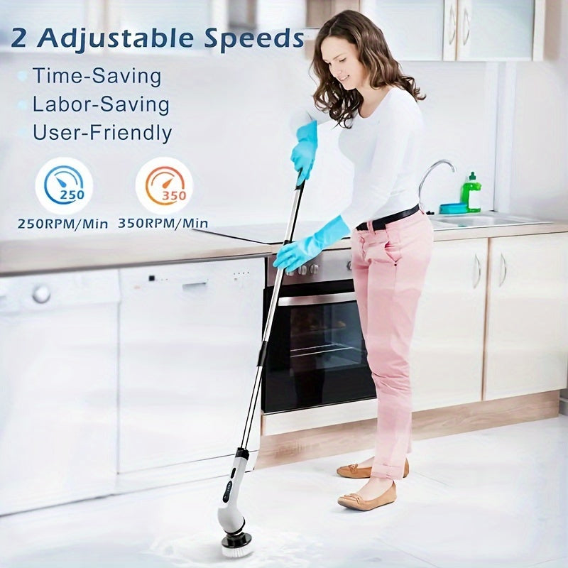 Cordless Electric Spin Scrubber Set with 3/9 Brush Heads - Rechargeable, Adjustable Long Handle for Bathroom, Kitchen, Tile & Car Cleaning