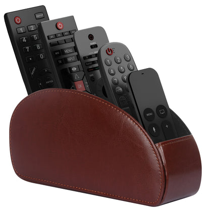 Soporte para control remoto con 5 compartimentos: caja de cuero sintético para almacenamiento en escritorio, ideal para TV, DVD, Blu-ray, reproductor multimedia y controladores de calefacción. Organizador de escritorio y cajones para el hogar.
