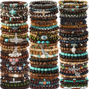 41pcs Fashion Bracelet Set - Elegant Wooden Beads with Butterfly, Heart & Evil Eye Charms for Casual Attire