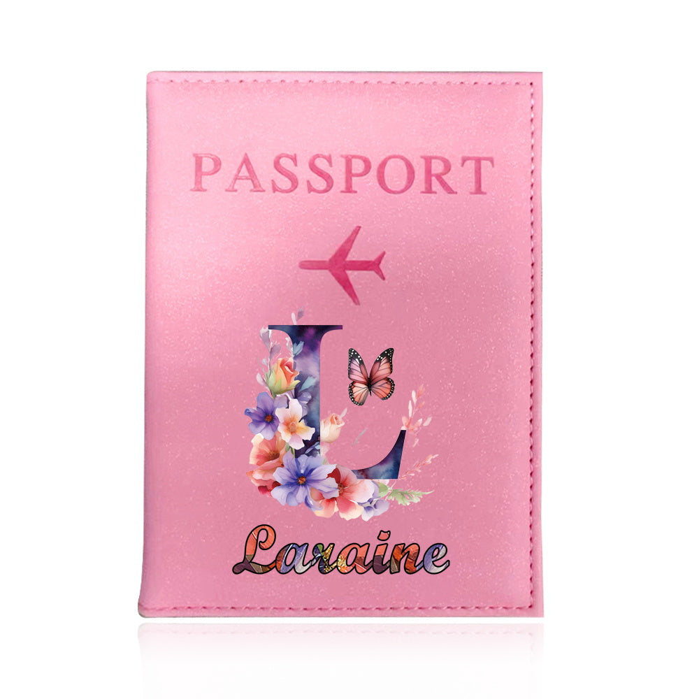 Customized Name Initial Pu Leather Passport Holder Cover Personalized Custom Ultra Slim Wallet Organizer Passport Protector Covers Personal Tailor Waterproof Card Case Storage Cases for Men Women Travel Accessories