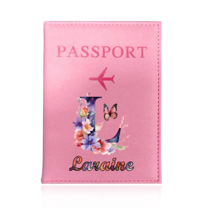 Customized Name Initial Pu Leather Passport Holder Cover Personalized Custom Ultra Slim Wallet Organizer Passport Protector Covers Personal Tailor Waterproof Card Case Storage Cases for Men Women Travel Accessories
