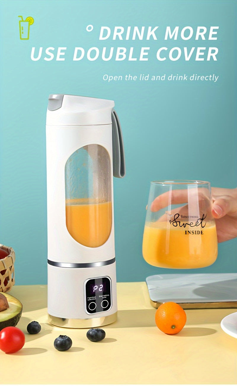1pc, USB Rechargeable Portable Juicer, Mini Blender, Mini Ice Crusher With Three Modes, Digital Display And 12- Blades, Easy-to-Clean, Suitable For Travel, Fresh Juice Maker, Kitchen Stuff