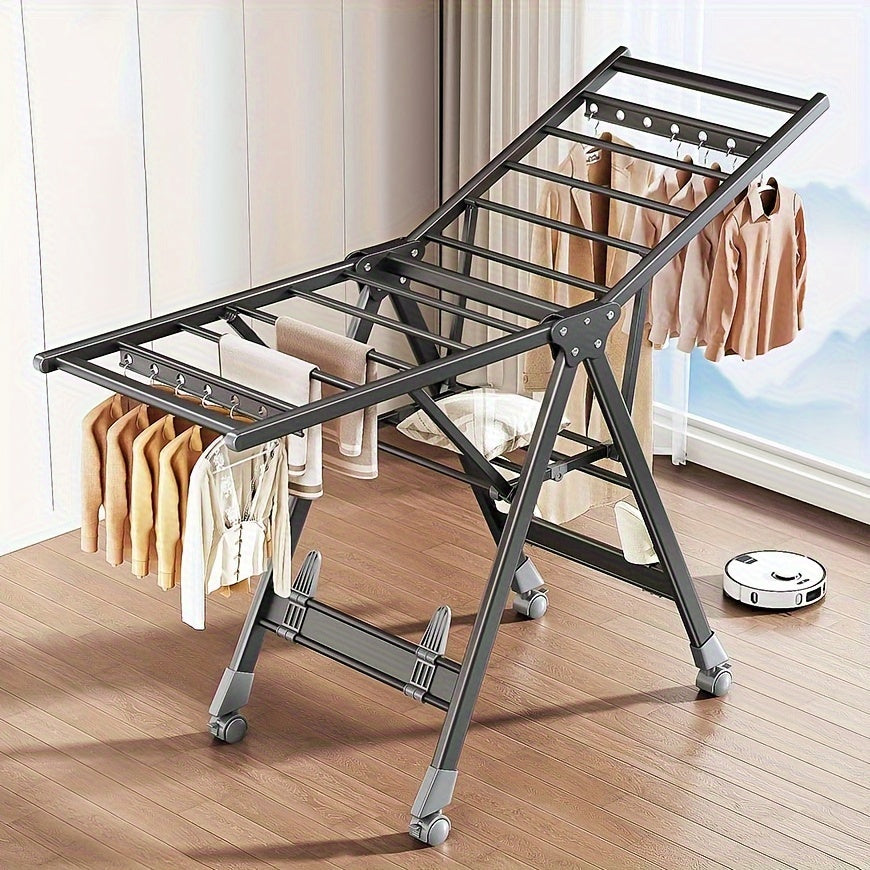 2-Tier Foldable Clothes Drying Rack with Adjustable Height Wings - Portable, Rust-Resistant Metal Laundry Dryer for Indoor/Outdoor Use, Ideal for Clothing & Towels, Drying Racks