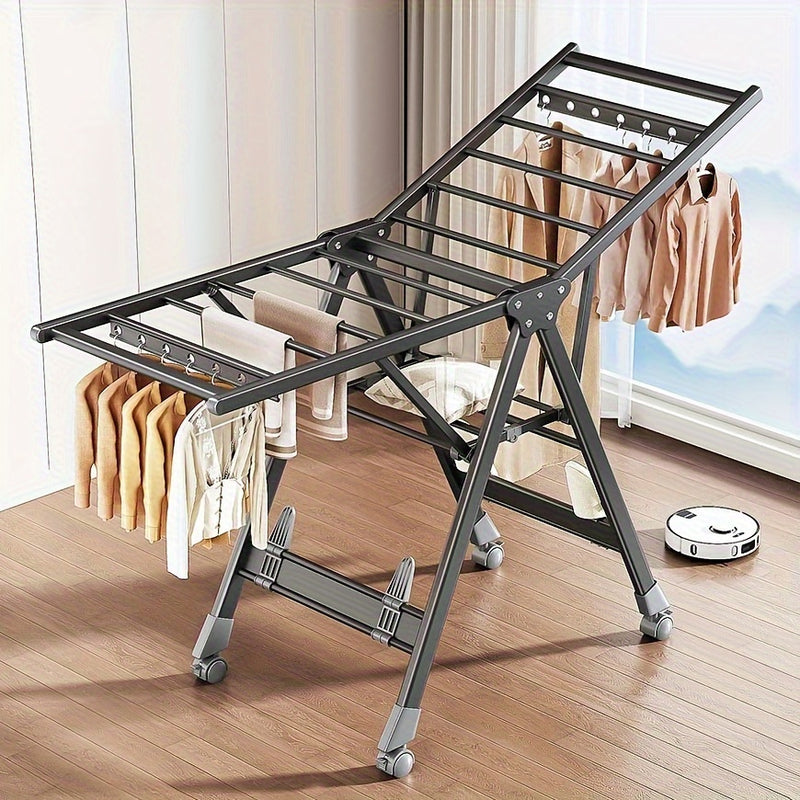2-Tier Foldable Clothes Drying Rack with Adjustable Height Wings - Portable, Rust-Resistant Metal Laundry Dryer for Indoor/Outdoor Use, Ideal for Clothing & Towels, Drying Racks