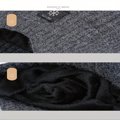 Men's Winter Knit Beanie with Ear Flaps - Thick, Warm & Cozy for Middle-Aged and Elderly - Gray, Autumn, Fleece