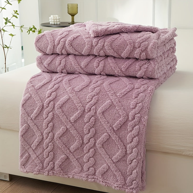 1pc Fleece Throw Blanket For Couch, Fuzzy Soft Cozy Fluffy 3D Jacquard Weave Throw Blanket For Home Decor, Lightweight Warm Blanket Comfy Textured Blanket For Bed, Christmas present