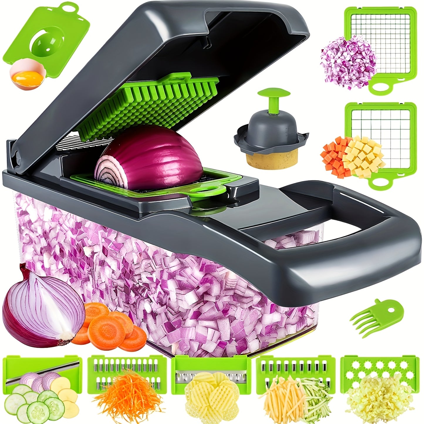 14-in-1 Multifunctional Vegetable Chopper and Slicer with 3 Bells, Potato, Tomato, Cucumber, Carrot - Perfect Kitchen Gadget for Home and Restaurant Use, Plastic, Uncharged