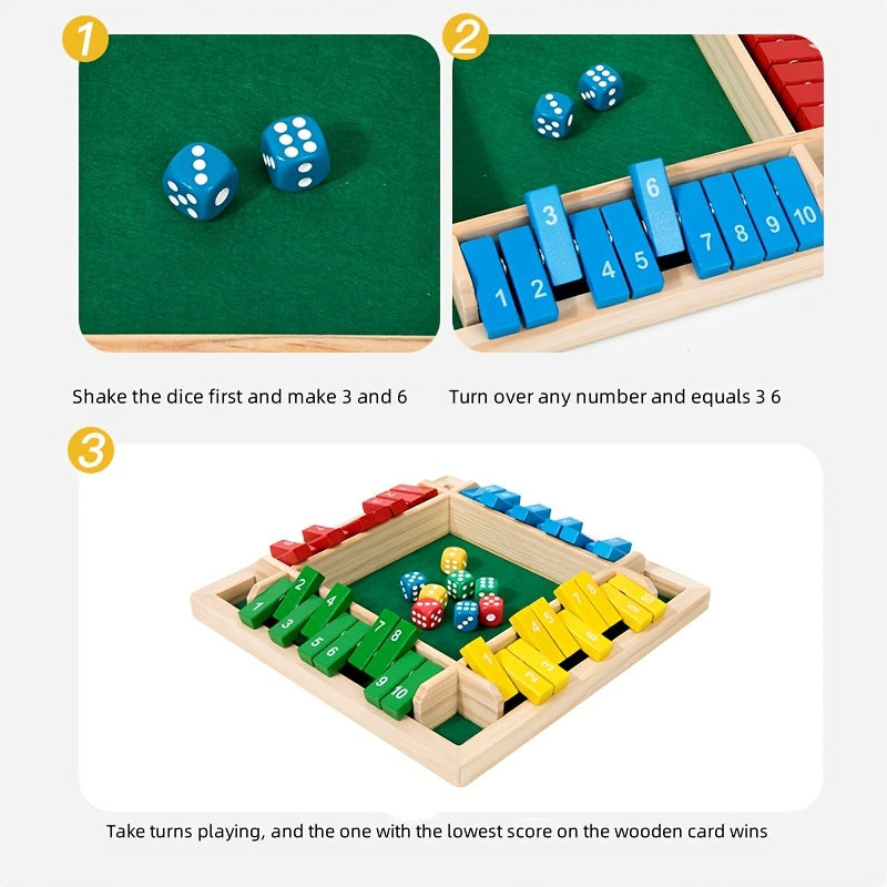 Wooden Educational Math Dice Game for Kids and Adults, Interactive Flip Tiles Number Game, Multi-Player Family Fun Learning Toy for Ages 3-6
