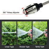 Pistola de agua de alta presión para lavado de autos, boquilla multifunción para manguera de jardín, rociador de varilla gruesa ajustable con punta de cobre chapado, adaptador universal de conexión rápida de 3/4" y 1/2" para herramientas de limpieza.