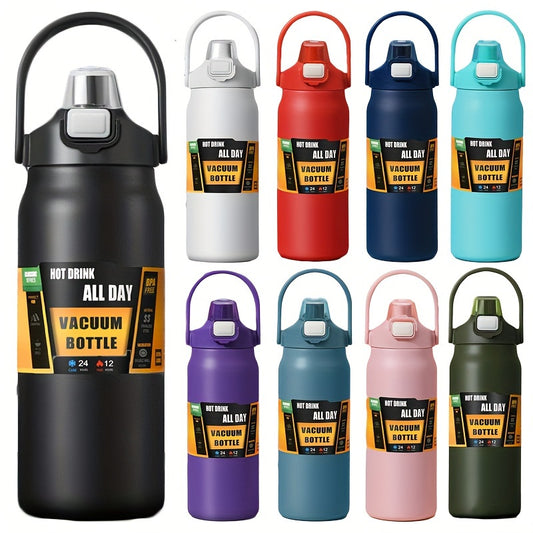 Botella de agua deportiva de acero inoxidable con tapa multifuncional, dos métodos de bebida con pajita y bebida directa, termo portátil y aislado, 1000 ml/1500 ml, sin BPA para exteriores, camping, senderismo, viajes y conducción, regalo ideal para