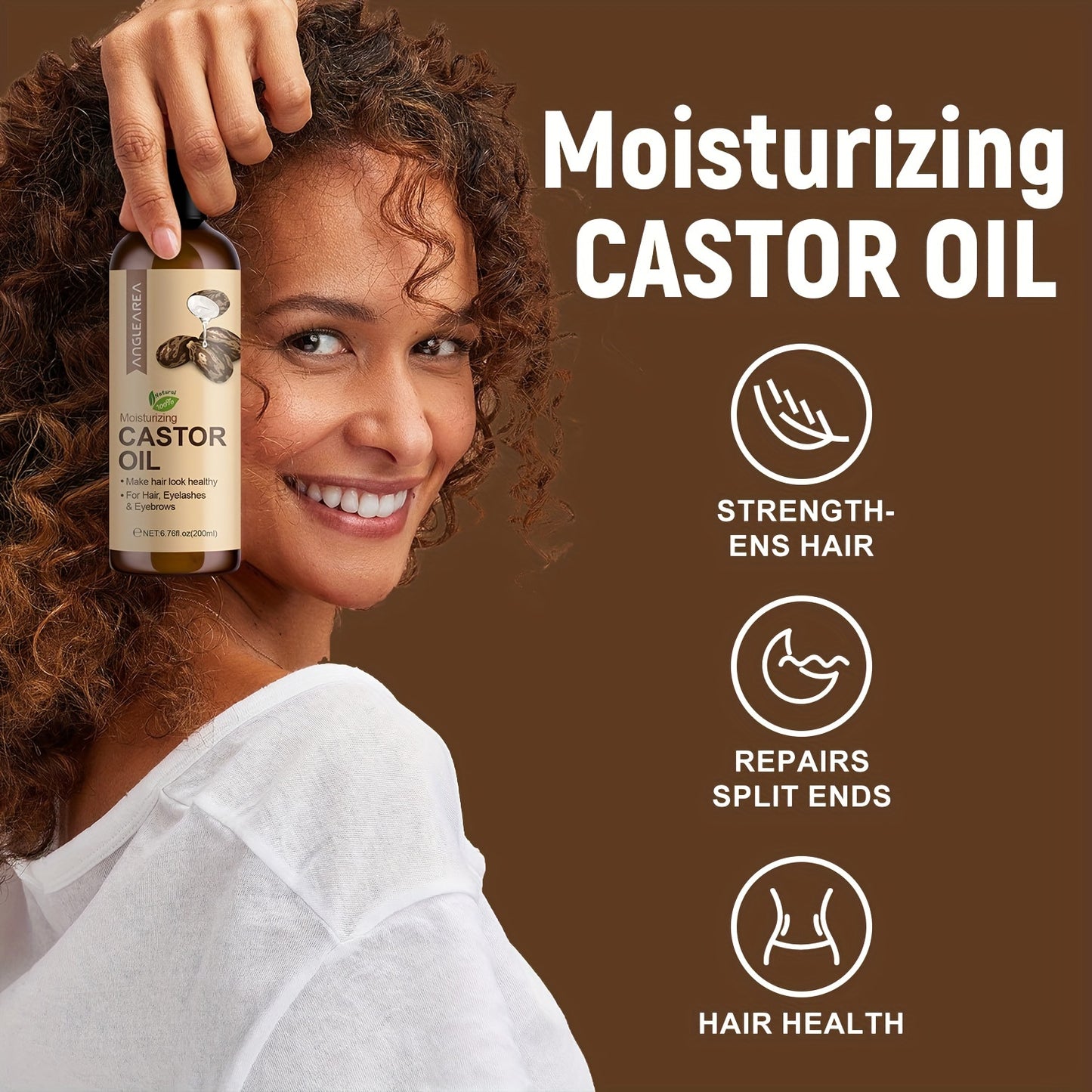 200ml/6.76fl.oz Castor Oil For Hair, Eyelashes & Eyebrows, Cold-Pressed Unrefined, Essential Oil For Dry Hair, Skin & Nail Care