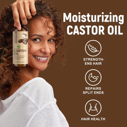 200ml/6.76fl.oz Castor Oil For Hair, Eyelashes & Eyebrows, Cold-Pressed Unrefined, Essential Oil For Dry Hair, Skin & Nail Care