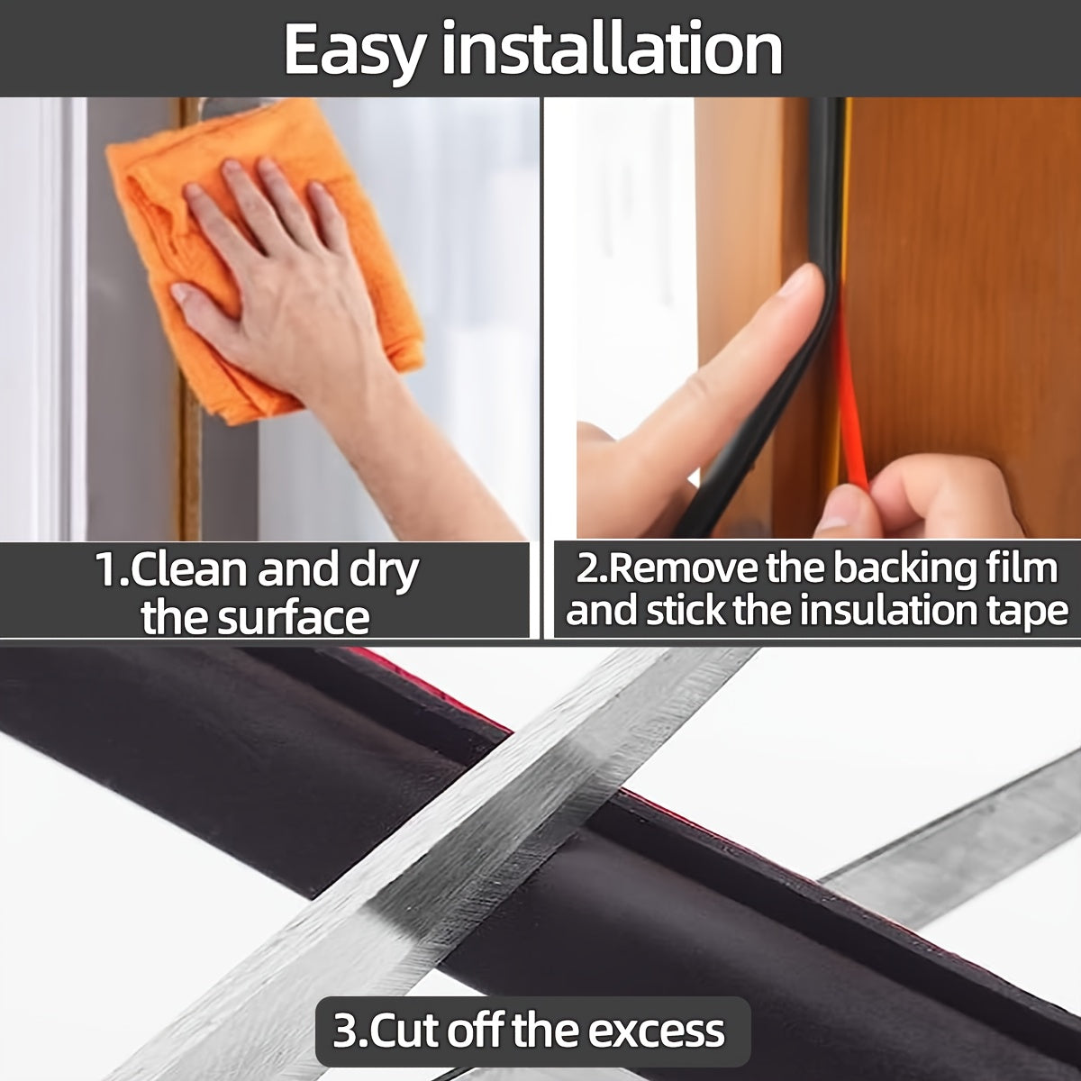Tira de sellado de goma autoadhesiva para puertas de 3 metros - Aislamiento acústico y en forma de D para puertas y ventanas, se adapta a huecos de 0,25 a 0,63 cm (1/10 a 4/17"). Disponible en negro, blanco y marrón.