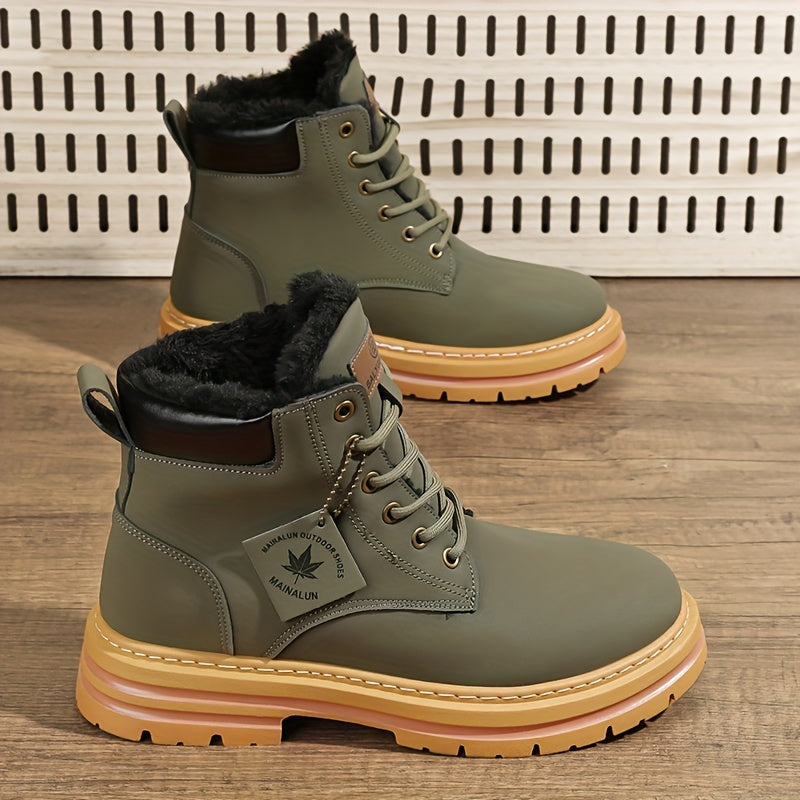 Men's High-Top Lace-Up Sneakers - Ultra Comfortable, Warm Fleece-Lined Casual Shoes for Outdoor Walking & Jogging