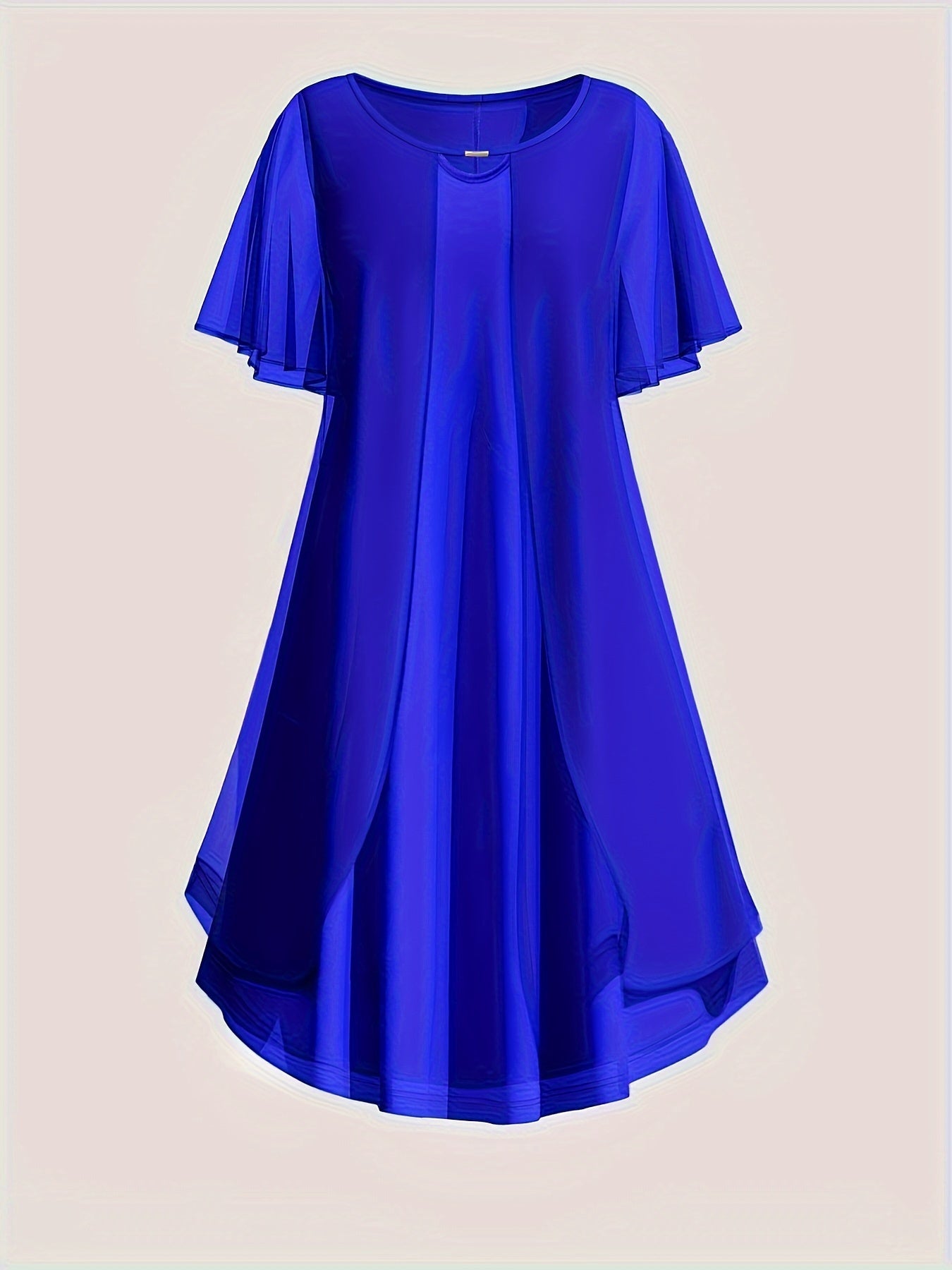 Elegant Plus Size Chiffon-Look Dress for Women - Crew Neck, Short Sleeve with Metallic Detail, Perfect for Spring/Summer/Fall