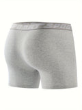 4pcs Men's Long Boxer Briefs - Breathable, Stretchy Polyester &amp; Spandex Blend, Non-Transparent with Letter Design - Perfect for Sports &amp; Fitness