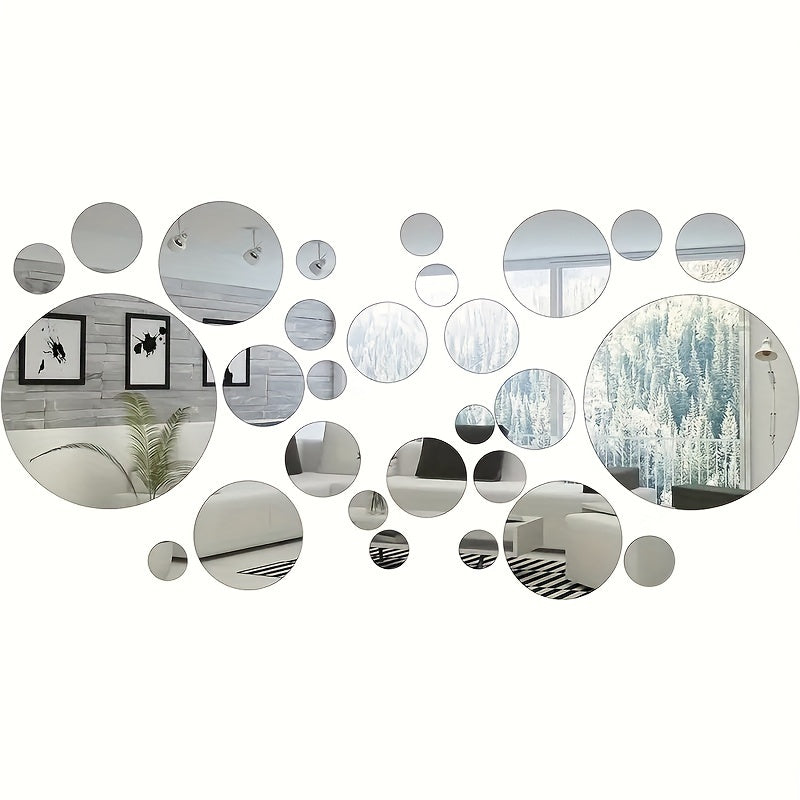 32pcs 3D Three-dimensional Round Acrylic Mirror Wall Stickers Background Wall Decoration Bedroom Living Room Office Kitchen Bathroom Waterproof Wall Stickers Home Decorations DIY Art Removable Self-adhesive Wall Stickers With