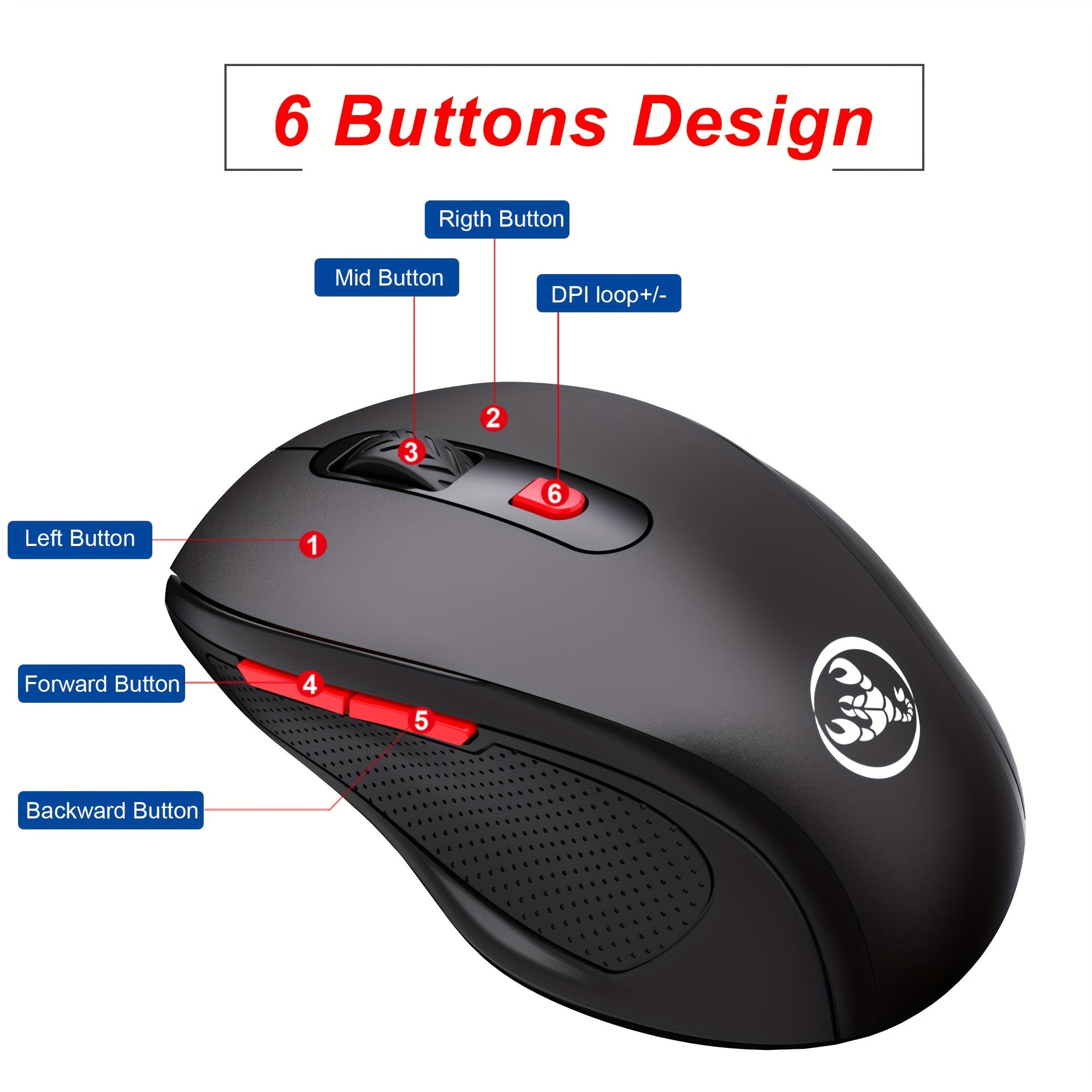 HXSJ - T67 Office Wireless Mouse, 2.4 G Wireless Connection For Birthday/friend Gift