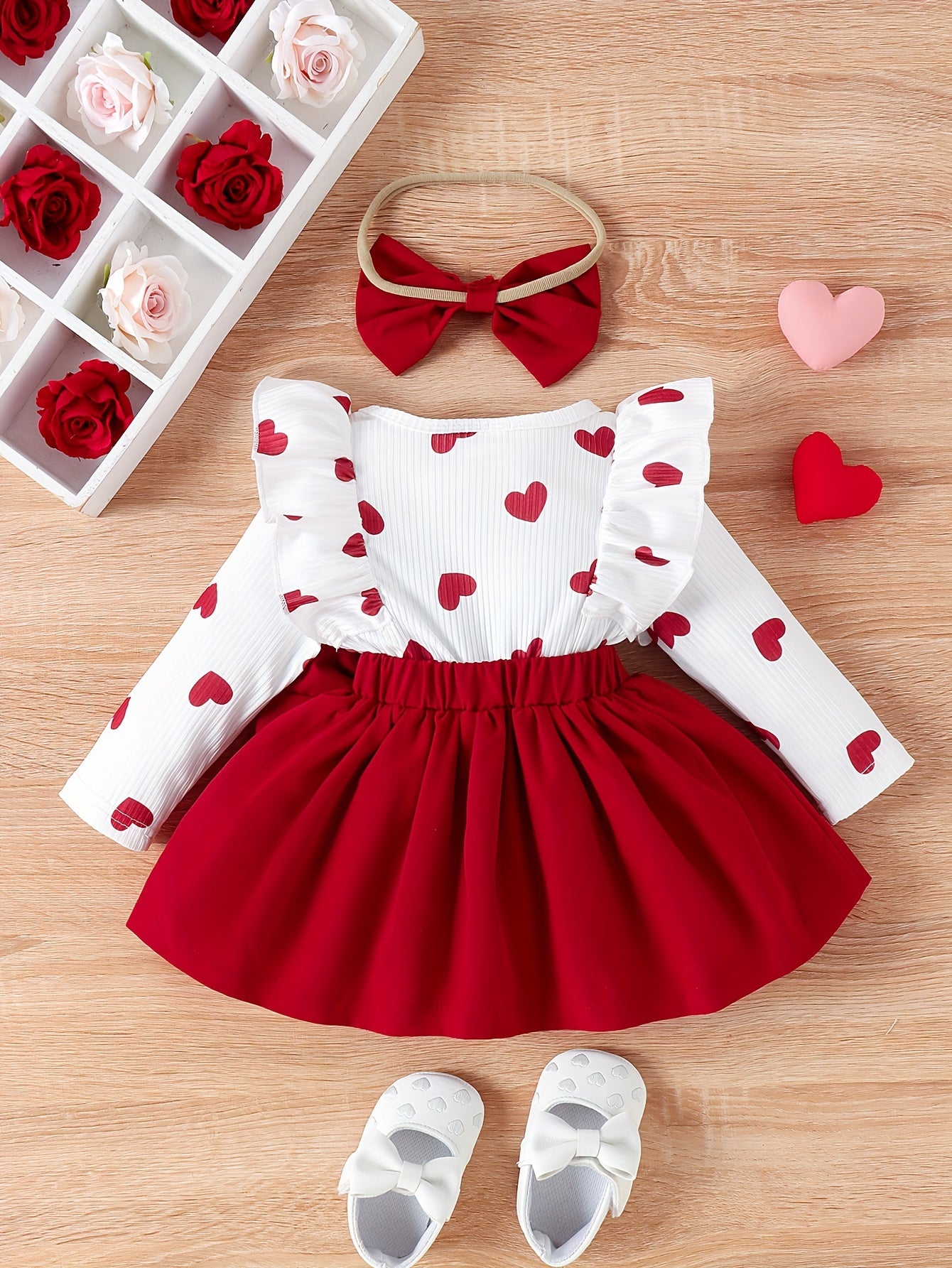 Baby Girls Exquisite &amp; Comfortable Love Print Long Sleeve Color Block Dress For Banquet