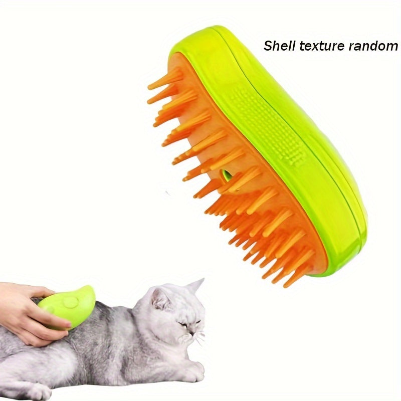 3-in-1 Steam Pet Brush for Cats and Dogs, USB-Powered Multifunctional Grooming Comb with Spray, Deshedding Tool for Indoor, Outdoor, Bathroom Use - Inspired by Banana and Mango Designs (1 Pack)