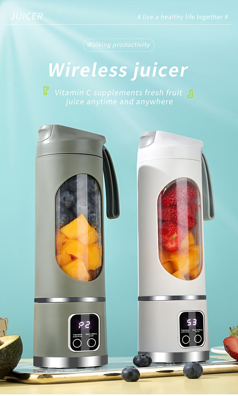 1pc, USB Rechargeable Portable Juicer, Mini Blender, Mini Ice Crusher With Three Modes, Digital Display And 12- Blades, Easy-to-Clean, Suitable For Travel, Fresh Juice Maker, Kitchen Stuff