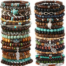 41pcs Fashion Bracelet Set - Elegant Wooden Beads with Butterfly, Heart & Evil Eye Charms for Casual Attire