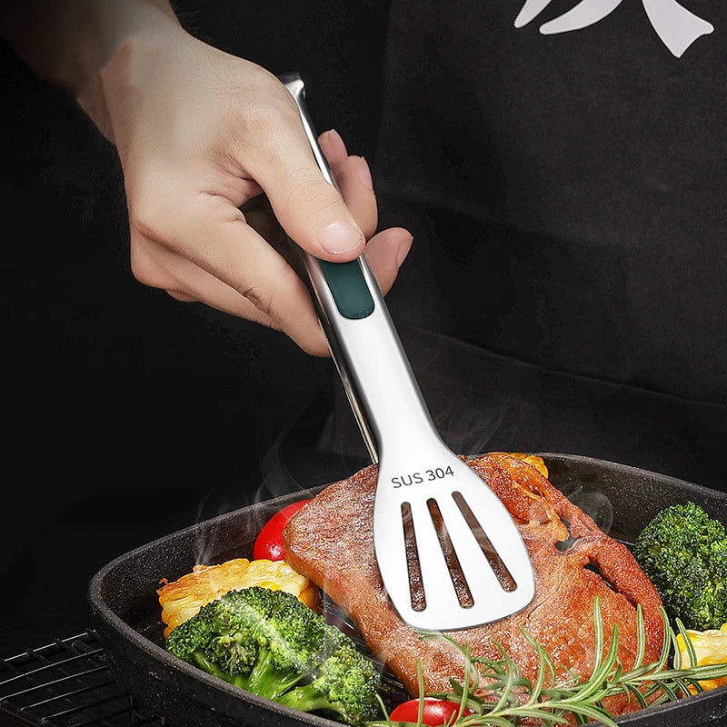 Pinzas antideslizantes de acero inoxidable para alimentos, pinzas para carne, ensalada, pan, barbacoa, parrilla, bufé, herramientas de cocina, accesorios de cocina, 1 unidad 