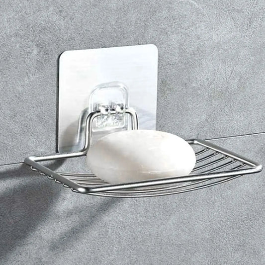 Jabonera de acero inoxidable sin perforaciones ni clavos, de una sola capa, para baño, con ventosa para colgar en la pared, ligera y de lujo. 