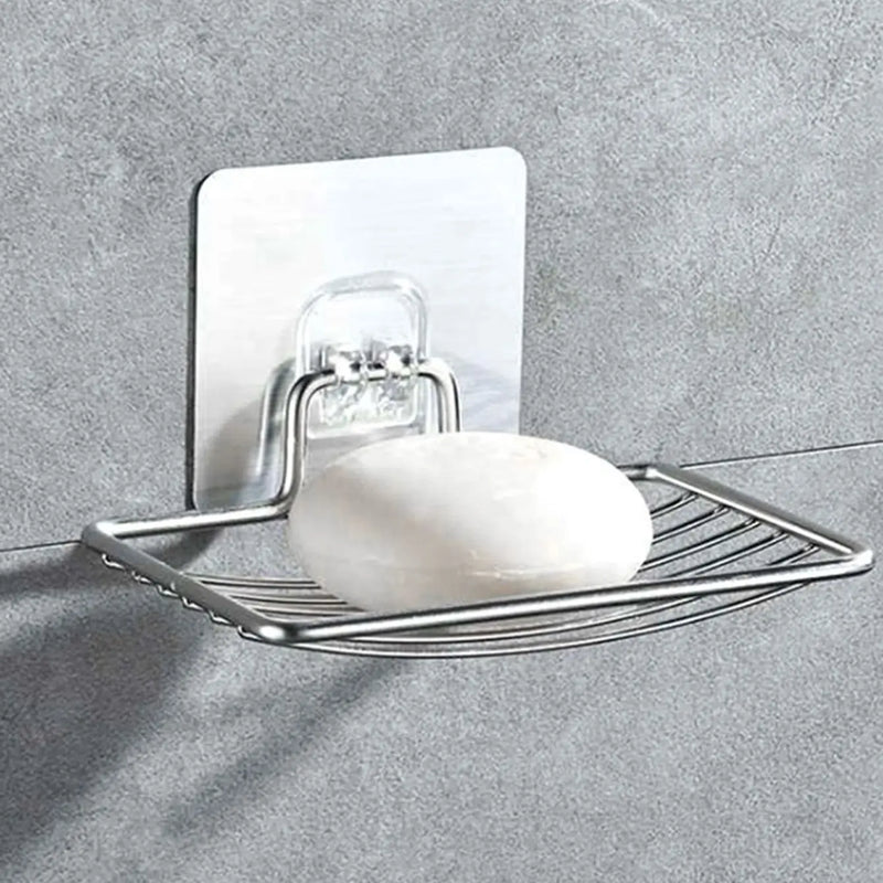 1pc-Stainless Steel Soap Dish Punch-Free Nail-Free Bathroom Single Layer Drain Wall Hanging Sucker Soap Box Light Luxury Shelf