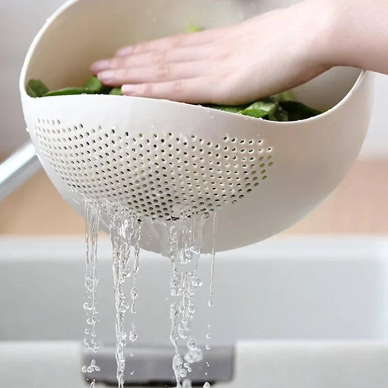 1pc-Plastic Drain Basket Strainer, Rice Bowl, Drain Basket, Fruit Bowl, Laundry Basket, Handle, Home Kitchen Organizer 