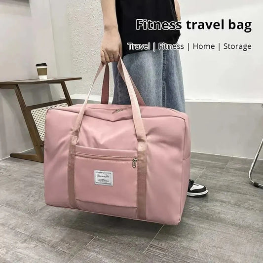 Bolsa de viaje de gran capacidad, color rosa, azul y gris, con cremallera, portátil, para deporte, versátil, para gimnasio, tamaño pequeño, mediano y grande.