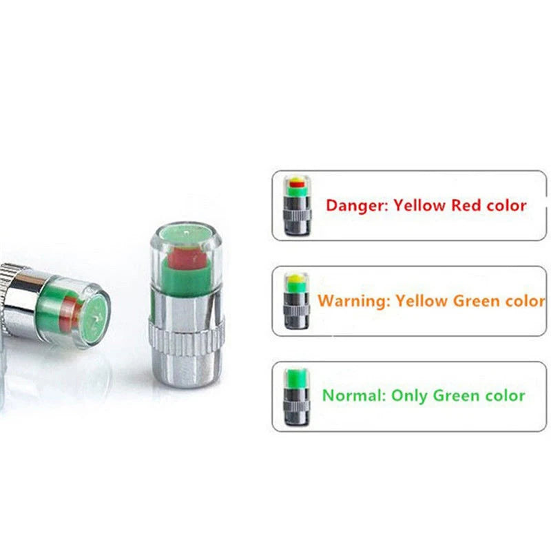 2/4pcs Car Tire Pressure Indicator Gauge Tire Pressure Alert Monitoring Valve Cap External Valve Detection Sensor 