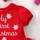2Pcs Baby Christmas Outfit Snowflake Mesh Splicing Short Sleeve Romper Sequin Bow Headband Babby Xmas Bodysuits Clothes 