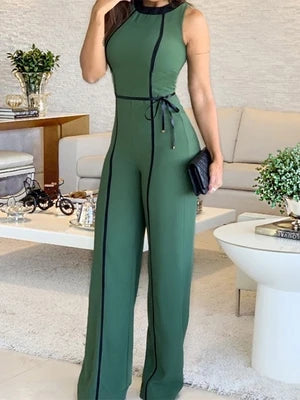 2021 verão senhora verde macacão sem mangas pernas longas elegante férias longo do escritório do vintage