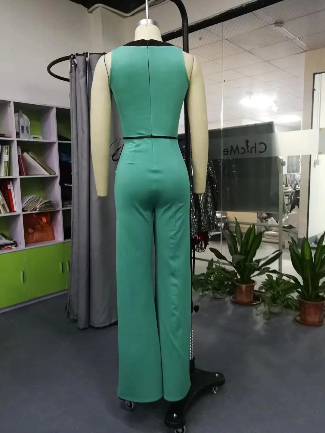 2021 verão senhora verde macacão sem mangas pernas longas elegante férias longo do escritório do vintage
