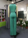 2021 verão senhora verde macacão sem mangas pernas longas elegante férias longo do escritório do vintage