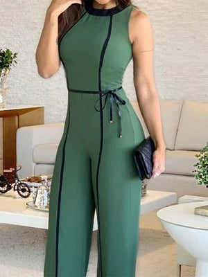 2021 verão senhora verde macacão sem mangas pernas longas elegante férias longo do escritório do vintage