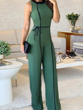 2021 verão senhora verde macacão sem mangas pernas longas elegante férias longo do escritório do vintage
