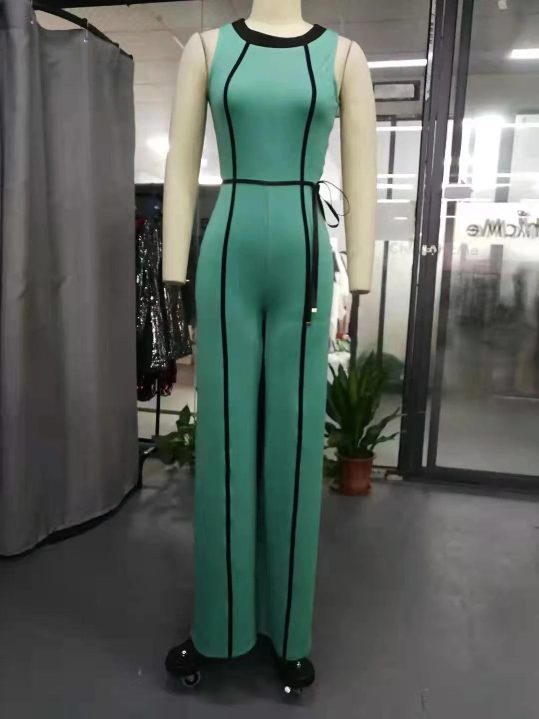 2021 verão senhora verde macacão sem mangas pernas longas elegante férias longo do escritório do vintage