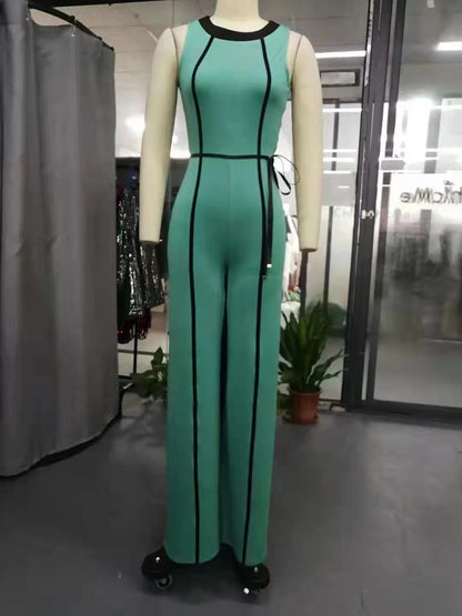 2021 verão senhora verde macacão sem mangas pernas longas elegante férias longo do escritório do vintage