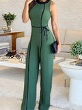 2021 verão senhora verde macacão sem mangas pernas longas elegante férias longo do escritório do vintage