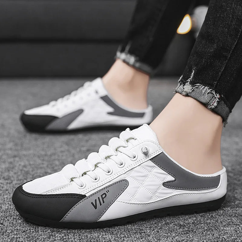 2023 Men's Fashion New Style Lat-sole Wild Flat Bottom Summer Thin Section Baotou Half Slippers 