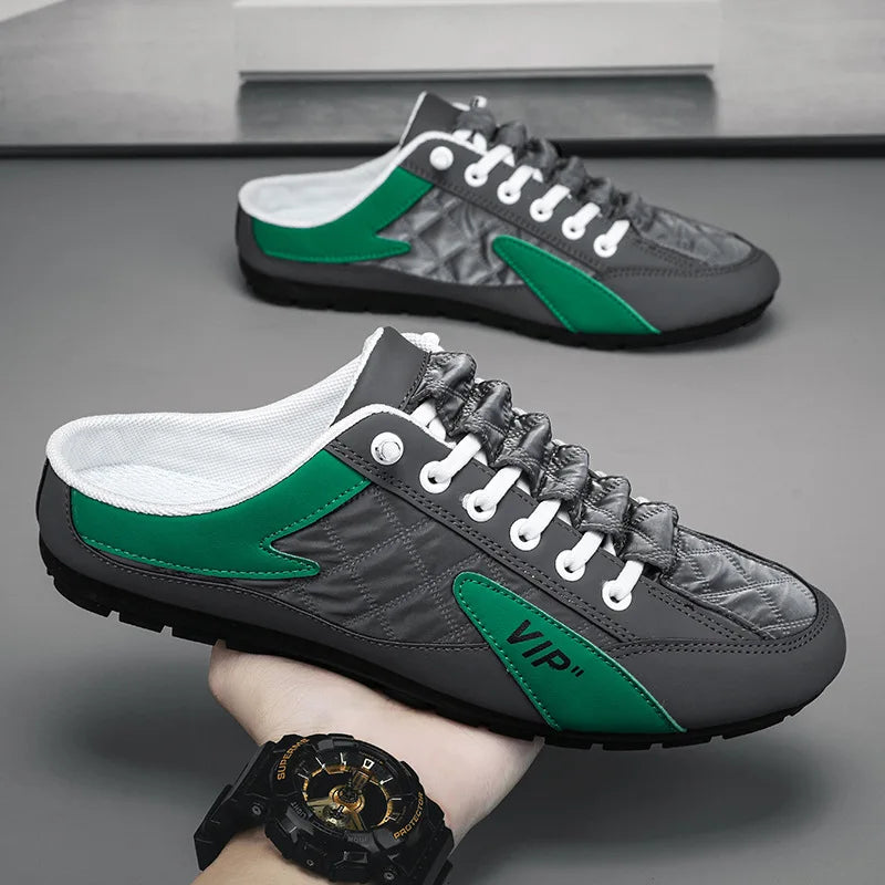 2023 Men's Fashion New Style Lat-sole Wild Flat Bottom Summer Thin Section Baotou Half Slippers 