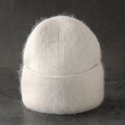 2024 angora chapéu de inverno para mulheres pele de coelho fofo gorros de malha chapéu feminino macio quente esqui crânios gorros