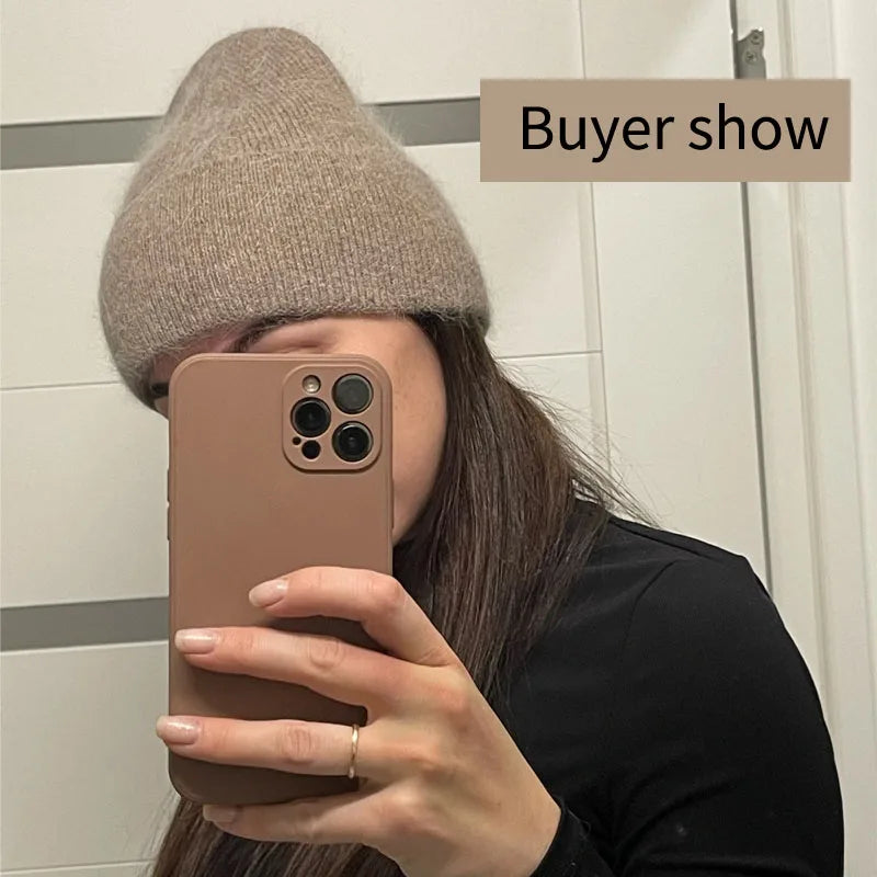 2024 angora chapéu de inverno para mulheres pele de coelho fofo gorros de malha chapéu feminino macio quente esqui crânios gorros