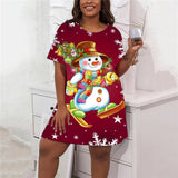 2024 moda feminina vestidos de festa de natal casual bonito dos desenhos animados santa impressão vestido solto plus size manga curta a linha vestido 9xl