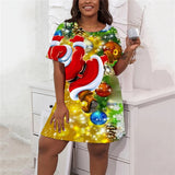 2024 moda feminina vestidos de festa de natal casual bonito dos desenhos animados santa impressão vestido solto plus size manga curta a linha vestido 9xl