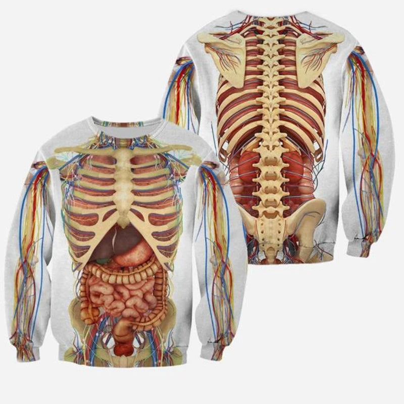 2025 Autumn Men Women 3D Visceral Bone Print Jacket Casual Streetwear Unisex Male Hooded Sweatshirt Plus Size 