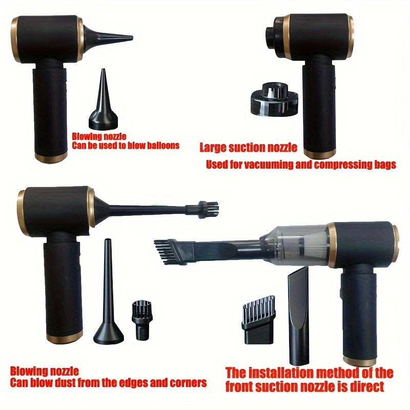 Aspiradora inalámbrica para coche con batería recargable de 2000 mAh (2 unidades), motor de 50 W/45 dB, de alta potencia, para coche, casa y autocaravana. Incluye potentes accesorios de succión y limpieza.